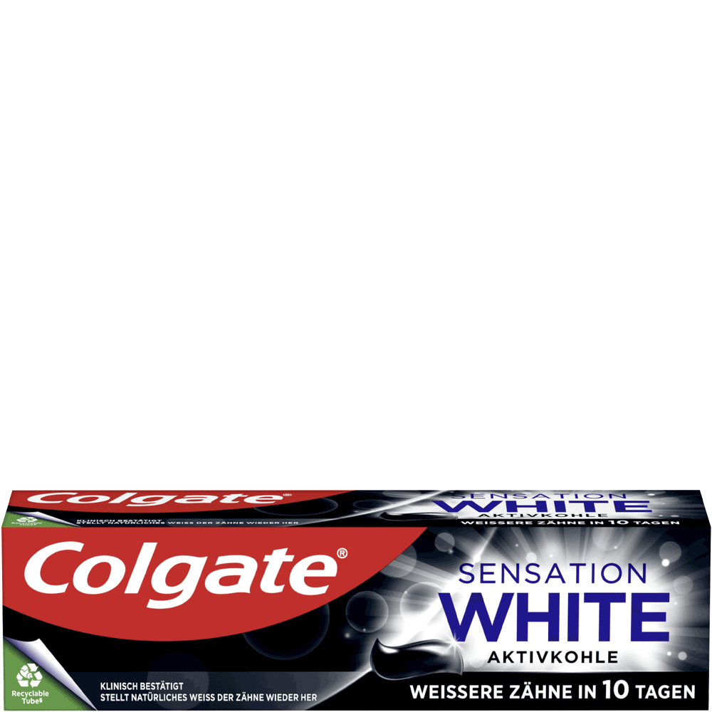 Bild: Colgate Zahnpasta Sensation White Aktivkohle 