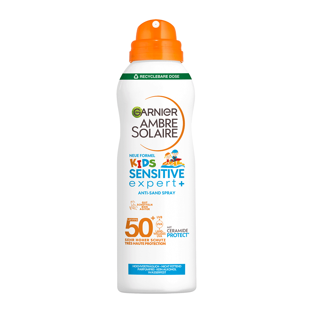 Bild: GARNIER AMBRE SOLAIRE Kids Sensitive expert+ Anti-Sand Spray LSF 50+ 