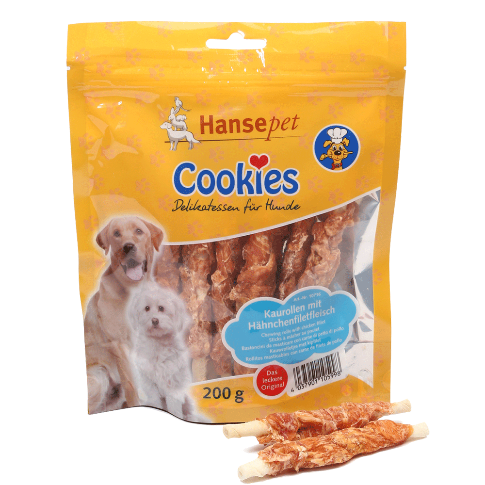 Bild: Hansepet Hundesnack Cookies Delikatess Hähnchenfillet auf Kaurolle 