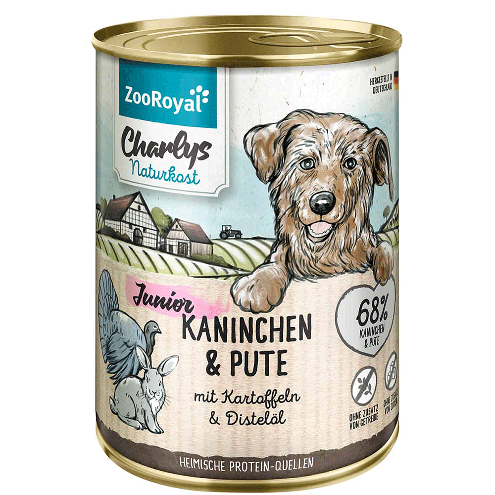 Bild: ZooRoyal Charlys Naturkost Junior Kaninchen & Pute Hundefutter 