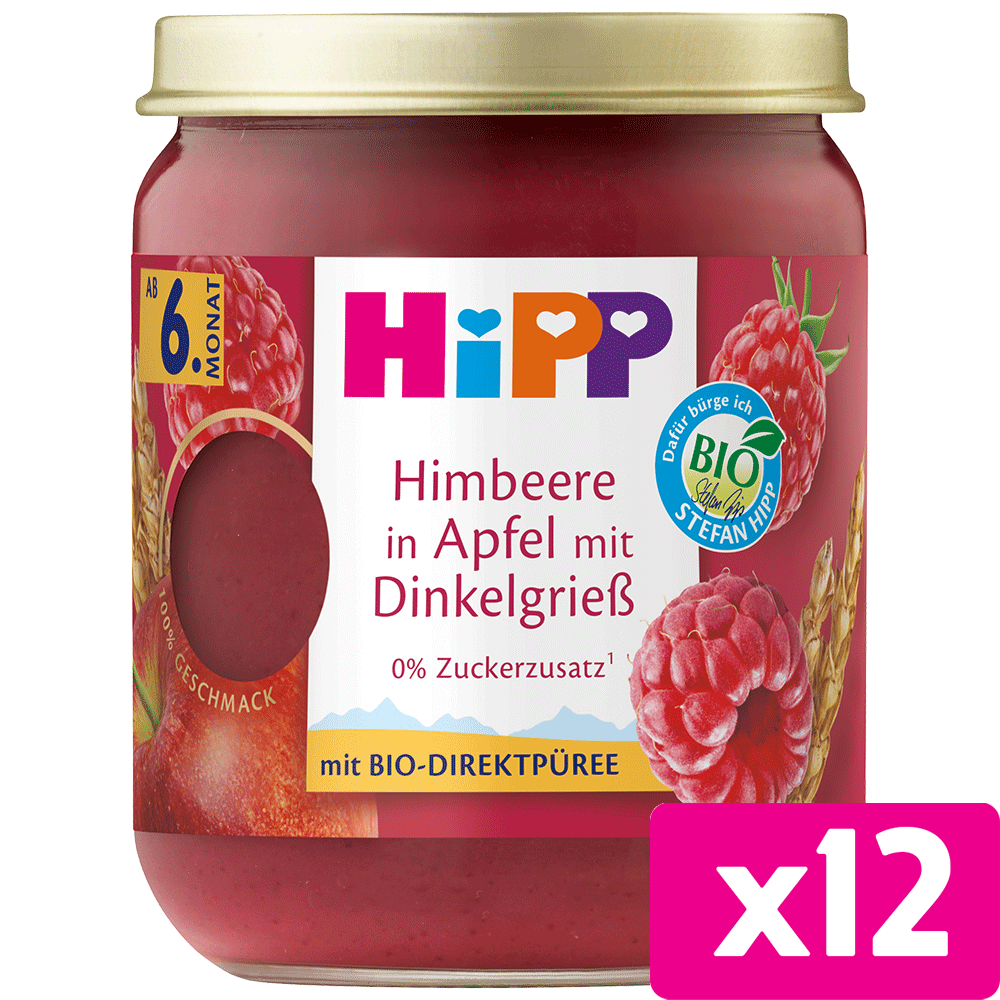 Bild: HiPP Himbeere in Apfel mit Dinkelgrieß 