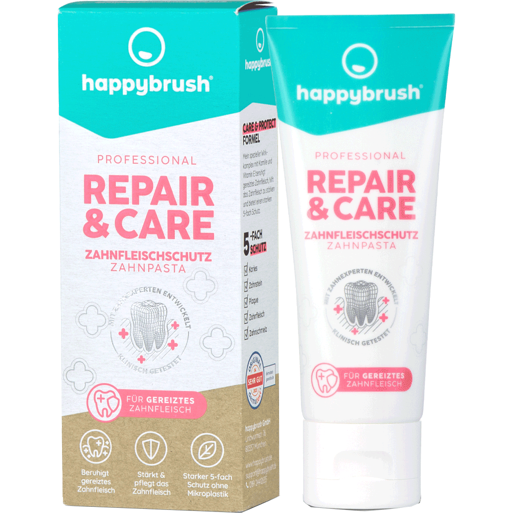 Bild: happybrush Zahnpasta Repair & Care Zahnfleischschutz 