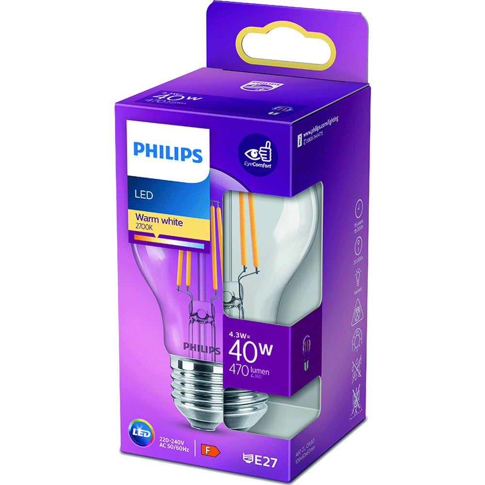 Bild: PHILIPS LED Classic 40W Lampe klar E27 