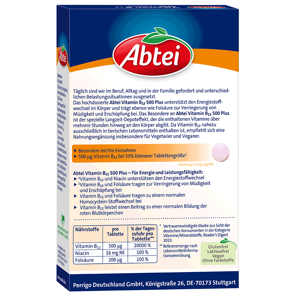 Bild: Abtei Vitamin B12 500 + Folsäure 