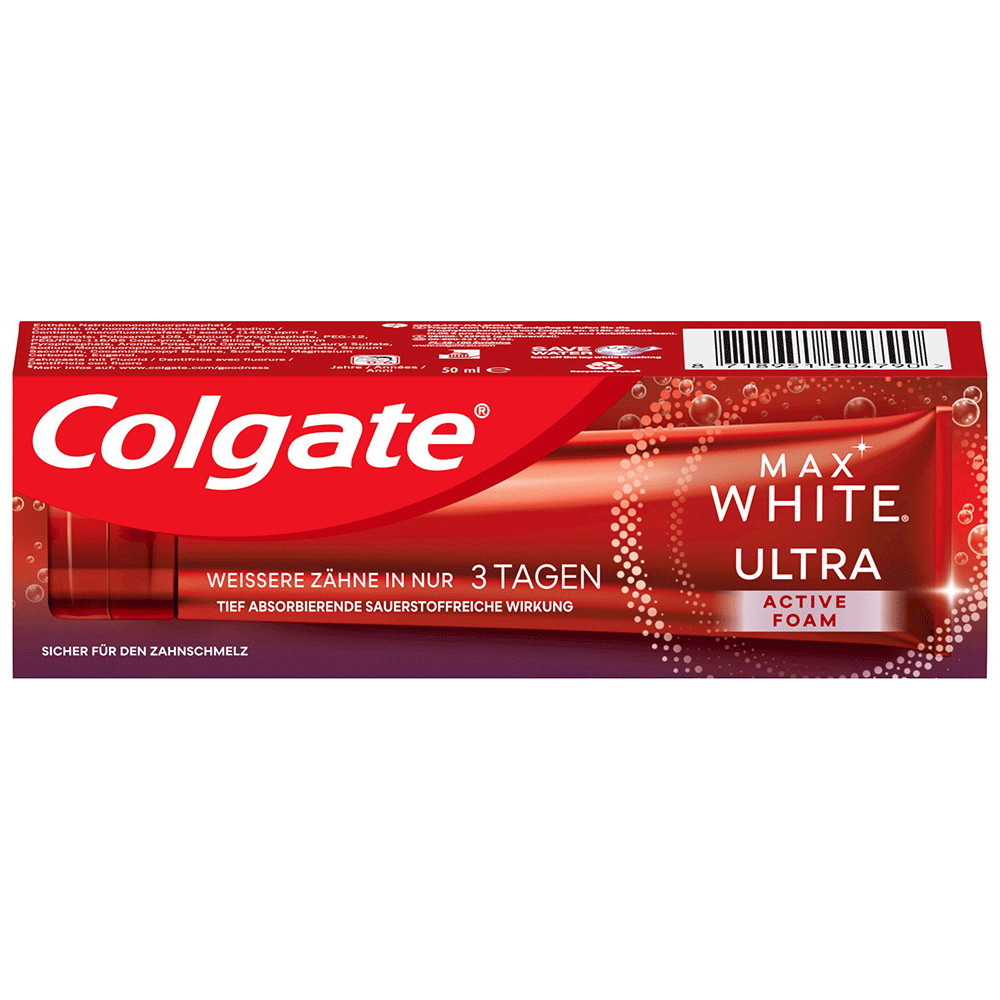 Bild: Colgate Zahncreme Max White Ultra Active Schaum 