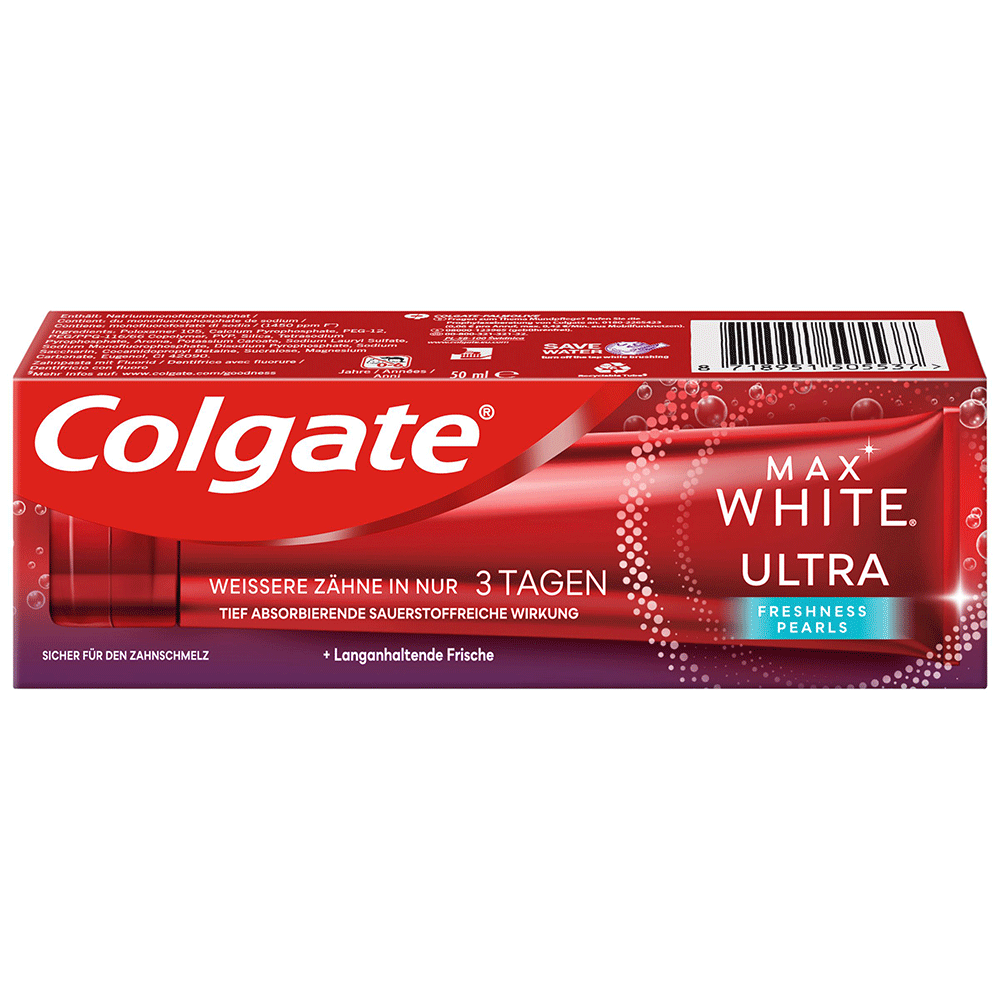 Bild: Colgate Zahncreme Max White Ultra Fresh Pearls 