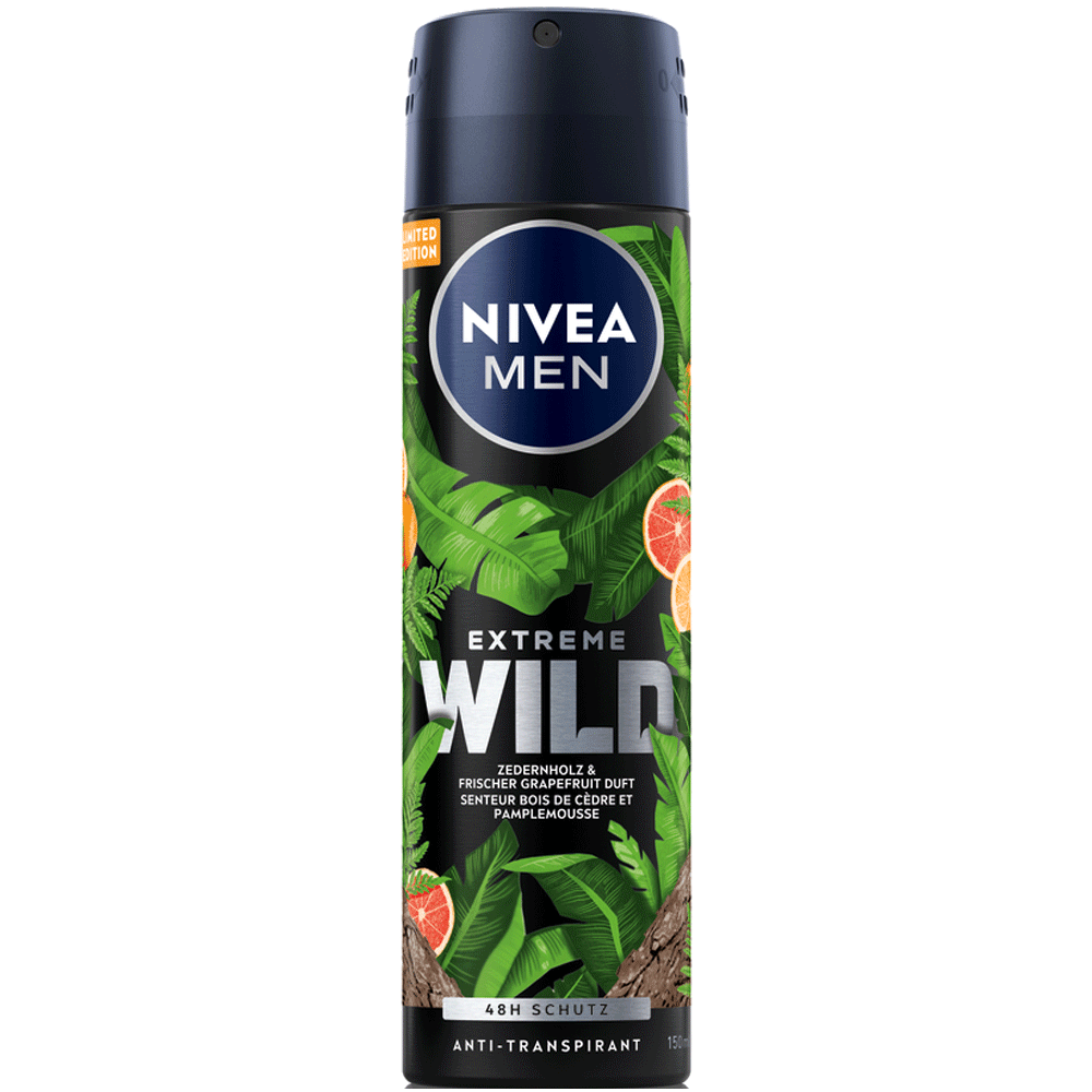 Bild: NIVEA MEN Deospray Extreme Wild Zedernholz & Frischer Grapefruit 