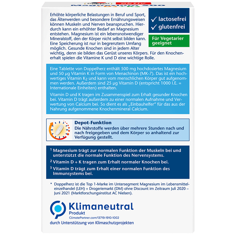 Bild: DOPPELHERZ Magnesium 500+D3+K2 Depot 
