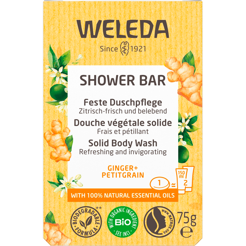 Bild: WELEDA Feste Dusche Ginger & Petitgrain 