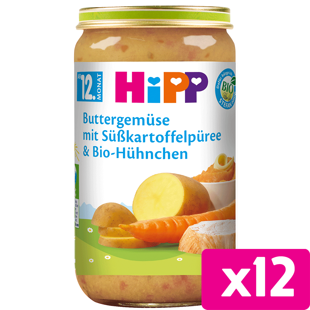 Bild: HiPP Buttergemüse mit Süßkartoffelpüree & Bio Hühnchen 