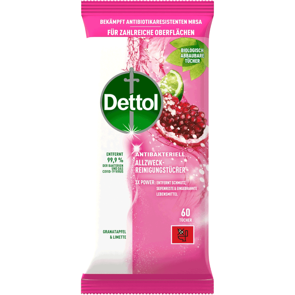 Bild: Dettol Allzweck-Reinigungstücher Granatapfel & Limette 