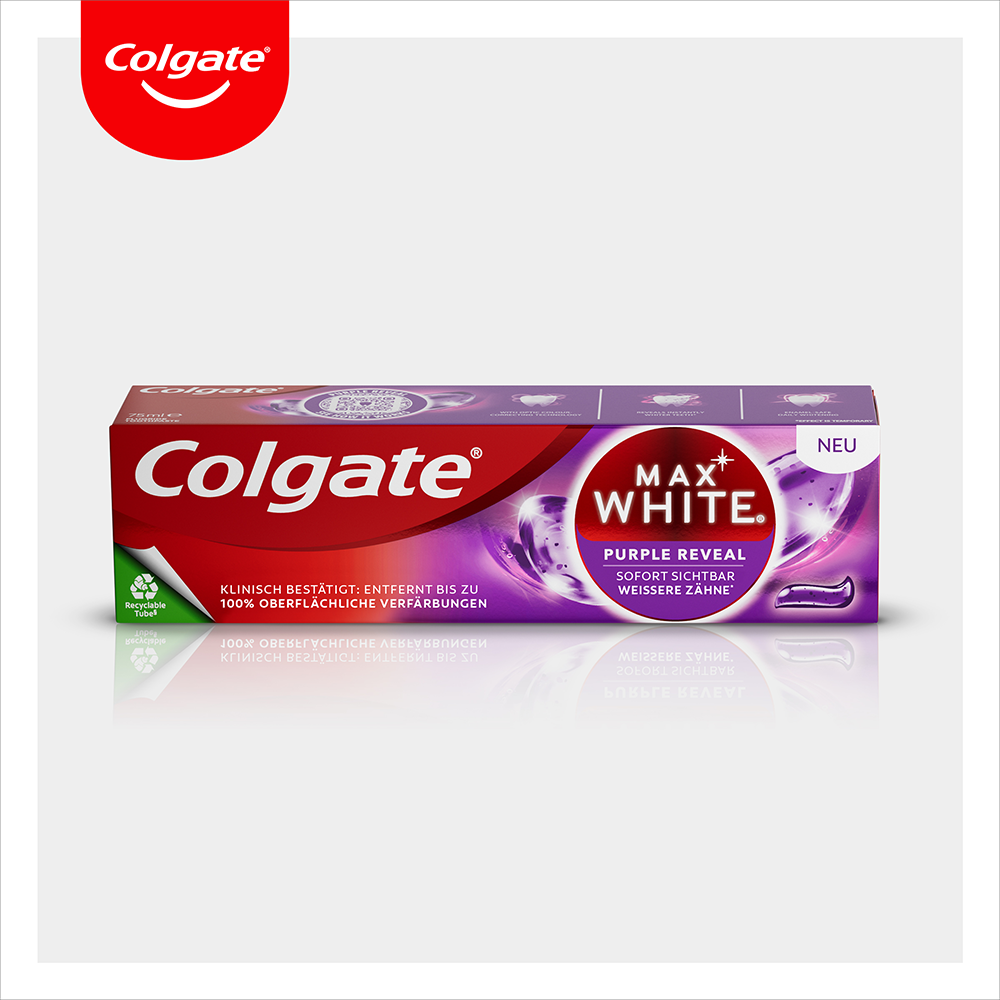 Bild: Colgate Max White Purple Reveal Instant Whitening-Zahnpasta 