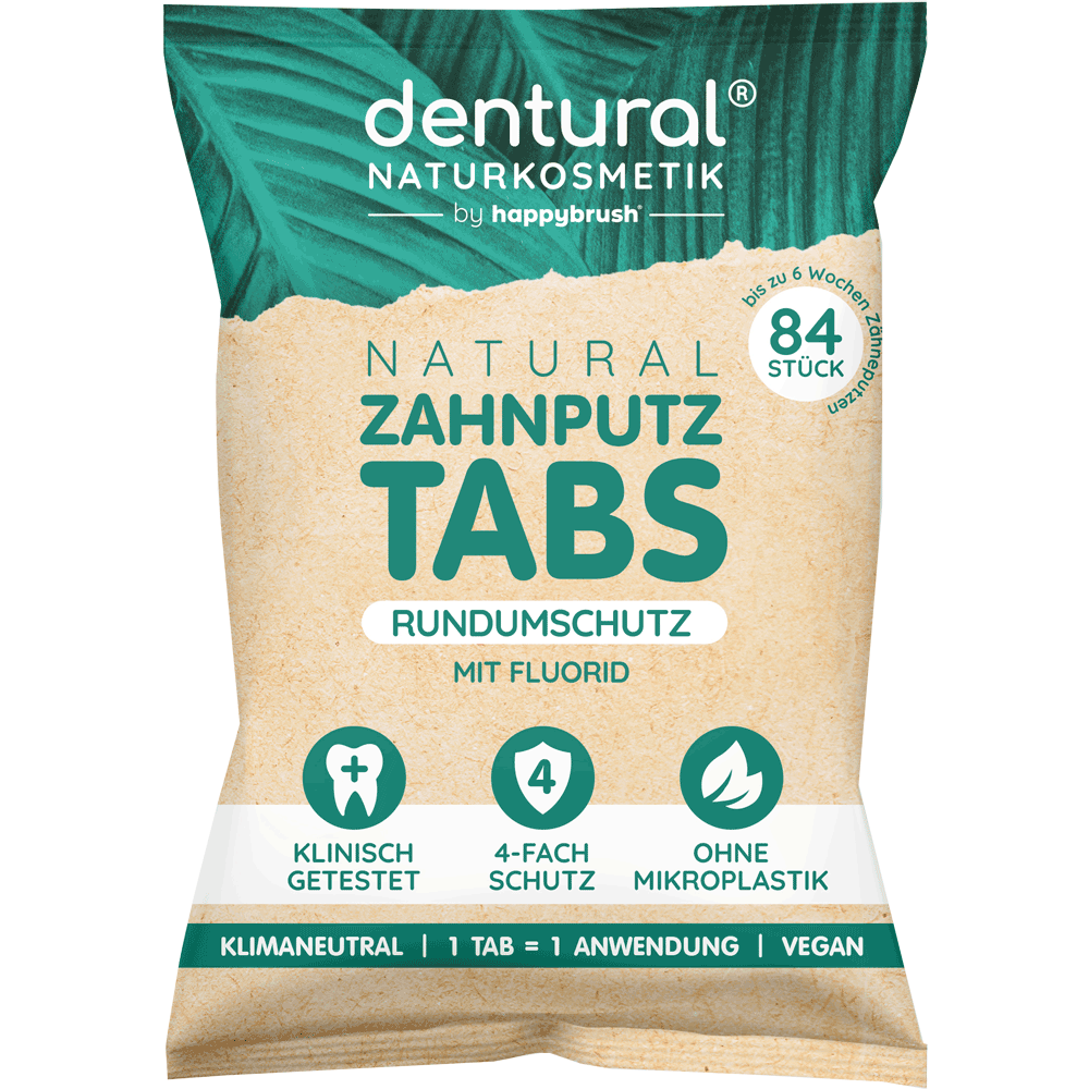 Bild: happybrush dentural Natural Zahnputztabs mit Fluorid 