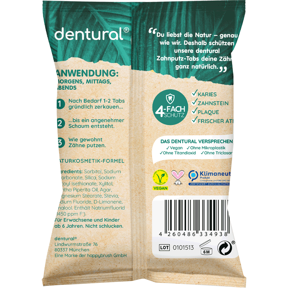 Bild: happybrush dentural Natural Zahnputztabs mit Fluorid 