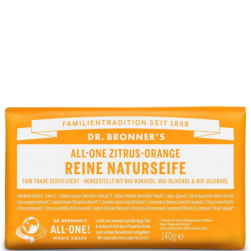 Bild: Dr. Bronner's Seifenstück Zitrus Orange 