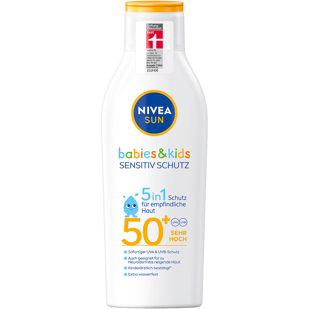 Bild: NIVEA Sun Babies & Kids Sonnenschutz Sensitiv LSF 50+ 