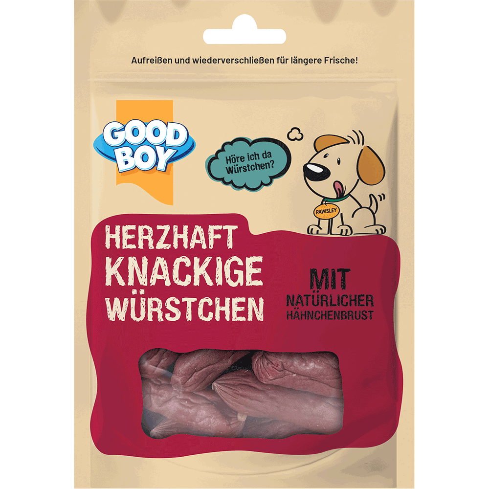 Bild: GOOD BOY Herzhaft Knackige Würstchen mit Hähnchenbrust 