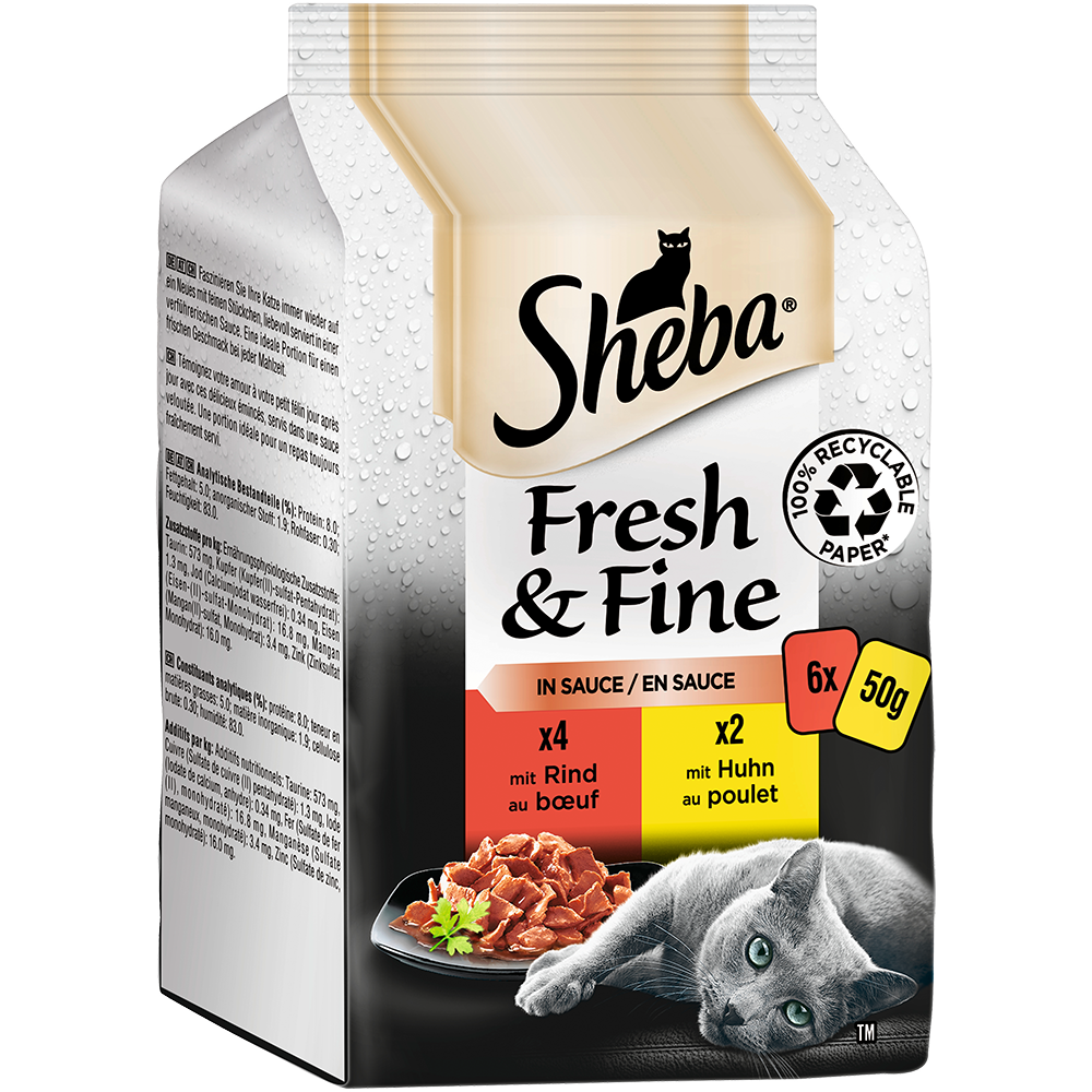 Bild: Sheba Fresh and Fine in Sauce mit Rind und Huhn 