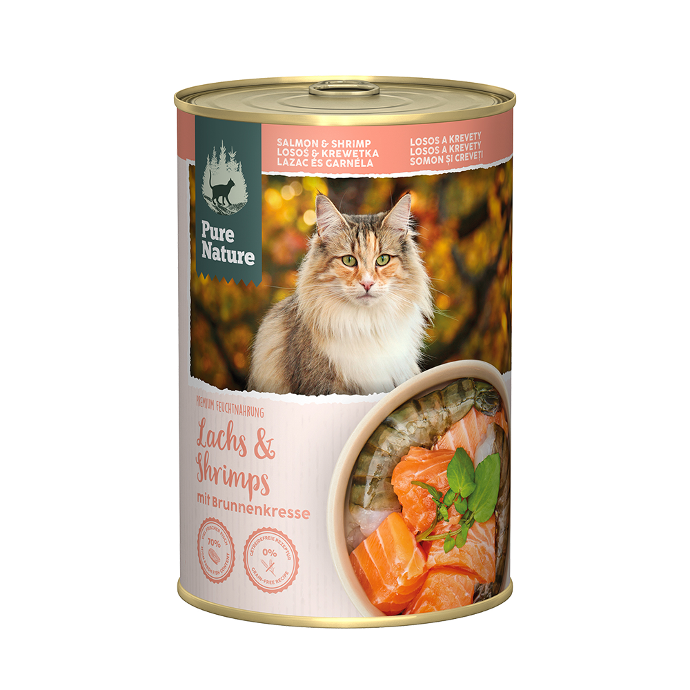 Bild: Pure Nature Nassfutter Lachs und Shrimps mit Brunnenkresse 