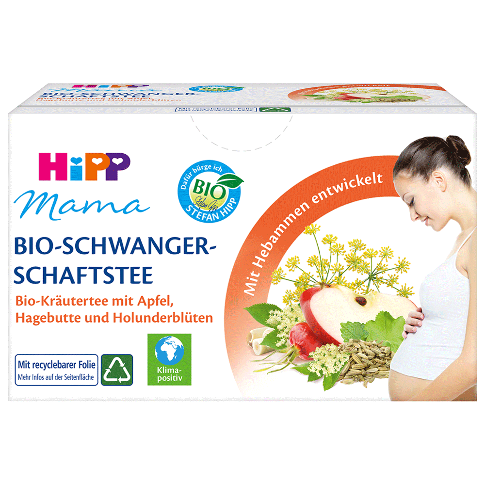 Bild: HiPP Mama Bio Schwangerschaftstee Bio Kräutertee mit Apfel, Hagebutte und Holunderblüten 