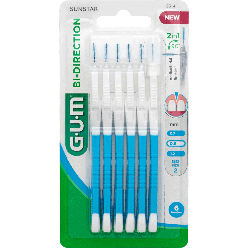 Bild: GUM BI-DIRECTION Interdentalbürste 0,9 mm blau (Kerze) 