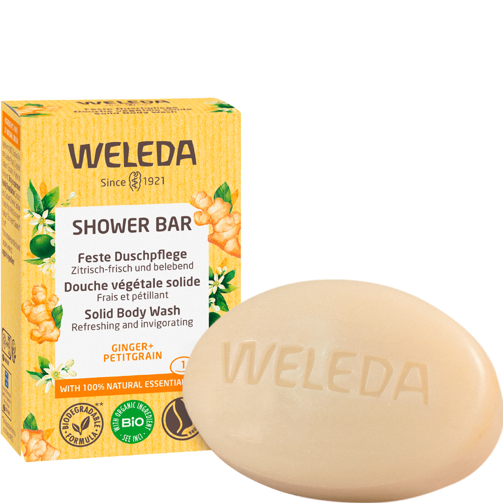 Bild: WELEDA Feste Dusche Ginger & Petitgrain 