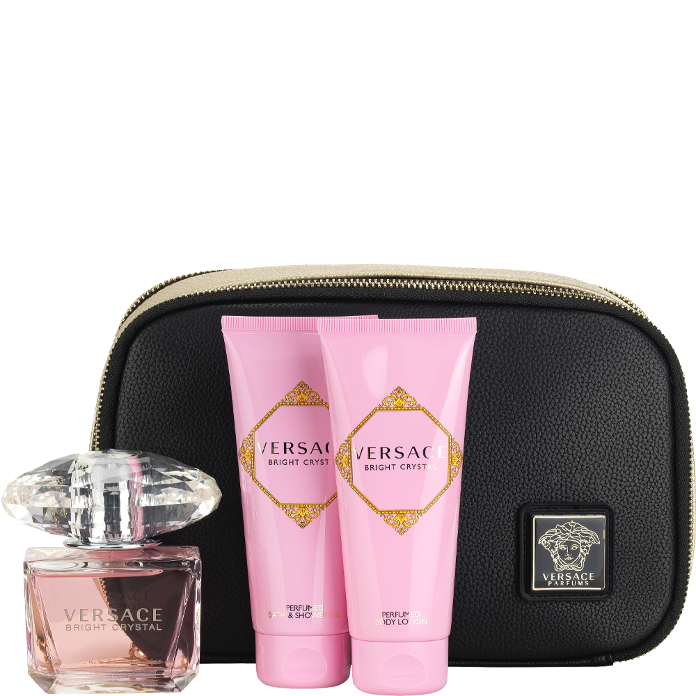 Bild: Versace Bright Crystal Geschenkset Eau de Toilette 90 ml + Duschgel 100 ml + Bodylotion 100 ml + Kosmetiktasche 