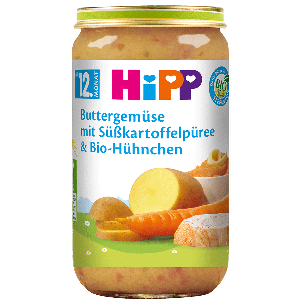 Bild: HiPP Buttergemüse mit Süßkartoffelpüree & Bio Hühnchen 