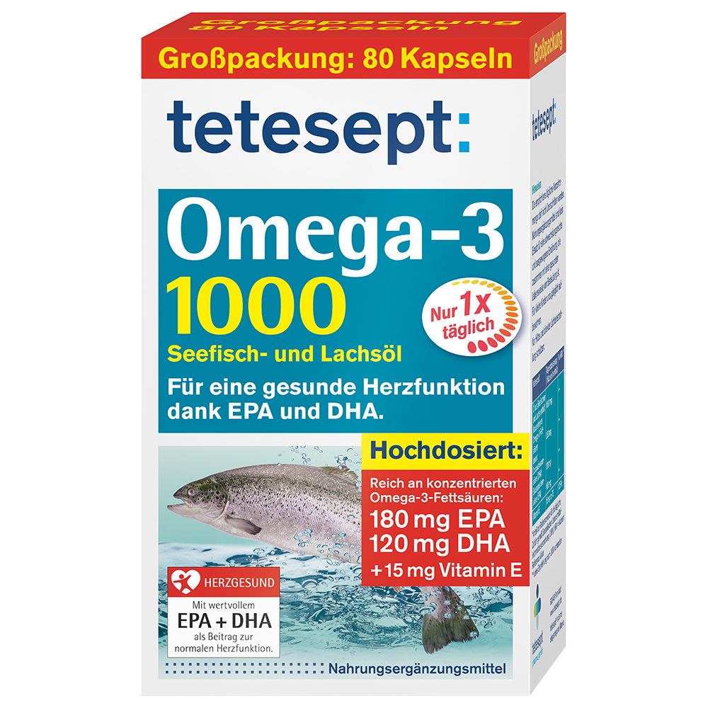 Bild: tetesept: Omega-3 1000 Seefisch- und Lachsöl 