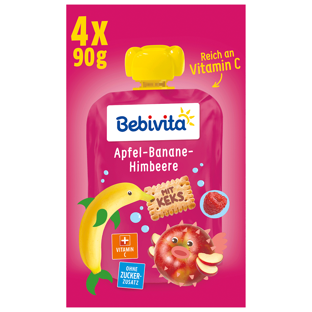 Bild: Bebivita Quetschie Apfel Banane Himbeere mit Keks 