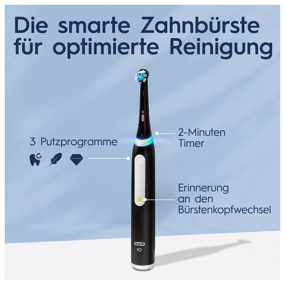 Bild: Oral-B iO Series 3 Duopack Elektrische Zahnbürste, Reiseetui, Matt Black/Ice Blue 