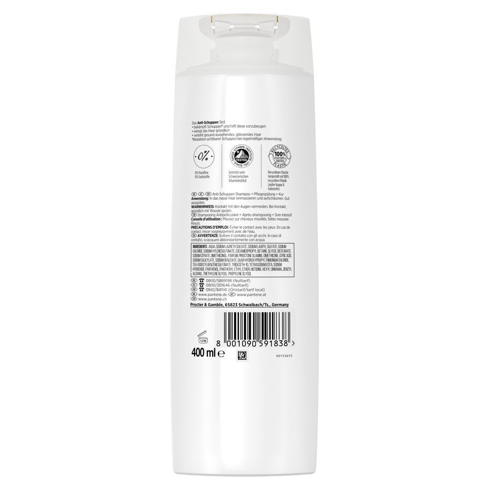 Bild: PANTENE PRO-V Anti-Schuppen 3-In-1 Shampoo Pflegespülung Intensivpflege 