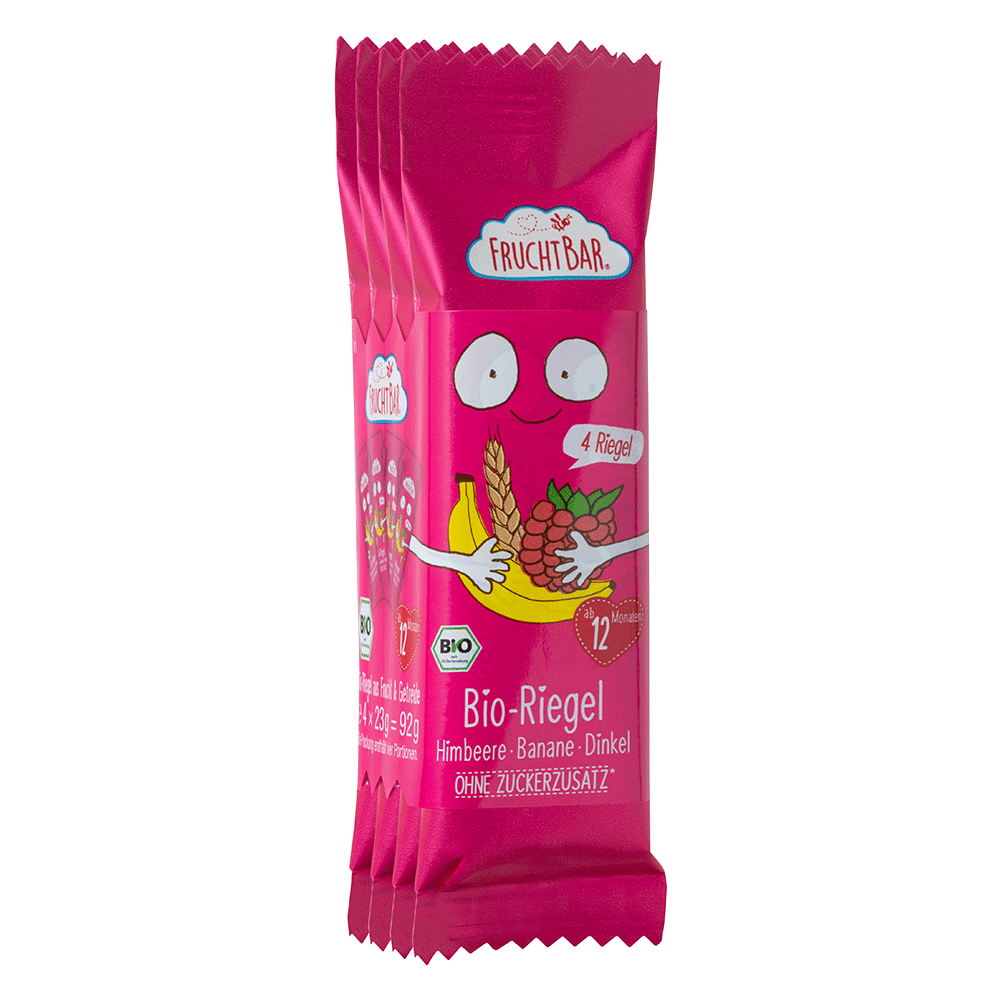 Bild: FruchtBar 4er Riegel Himbeere Banane Dinkel