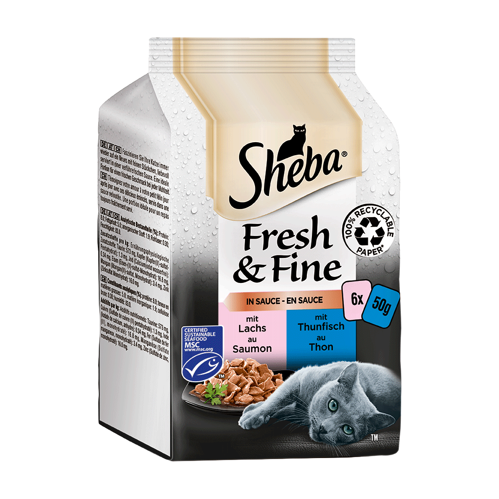 Bild: Sheba Fresh & Fine in Sauce mit Lachs und Thunfisch