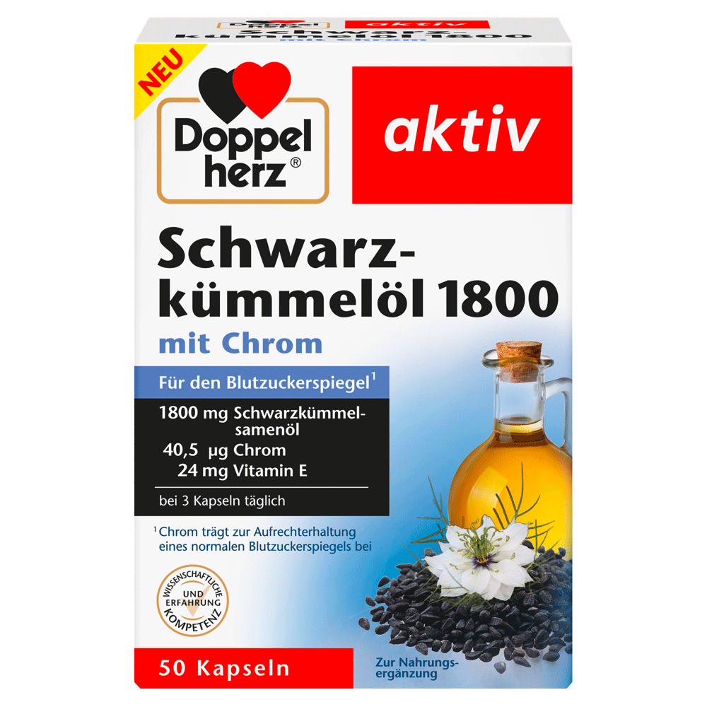 Bild: DOPPELHERZ Schwarzkümmelöl 1800 mit Chrom